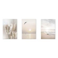 (As show, One size) 3Pcs Beige Grass Sunset Beach Palm Tree Canvas Painting Nordic Posters and Prints Wall Pictures compatible with Living Room Decor