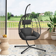 (Black) Garden Egg Shape Hanging Chair with Stand &Cushion