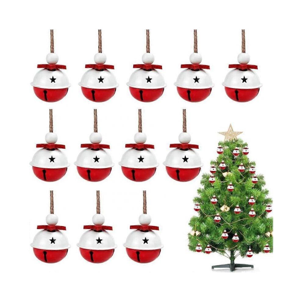 Pack of 12 Christmas metal bells, red and white bells, Christmas decorations, 4 cm Christmas tree bells with star pattern for Christmas decoration, ho-image-OPC-PH6TYF9-NEW