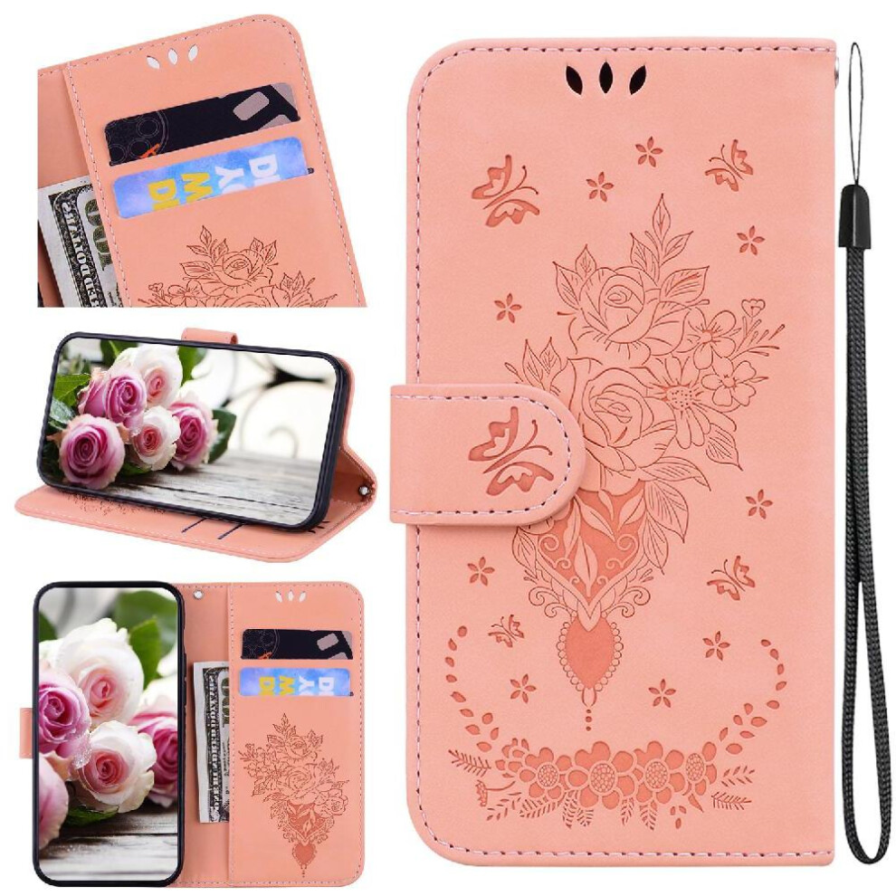 (Pink) Case For Oppo Reno 13 Pro 5G Wallet Case Emboss Rose Flowers Kickstand Flip Pu Leather Cover Card Slots Pink 764563496198