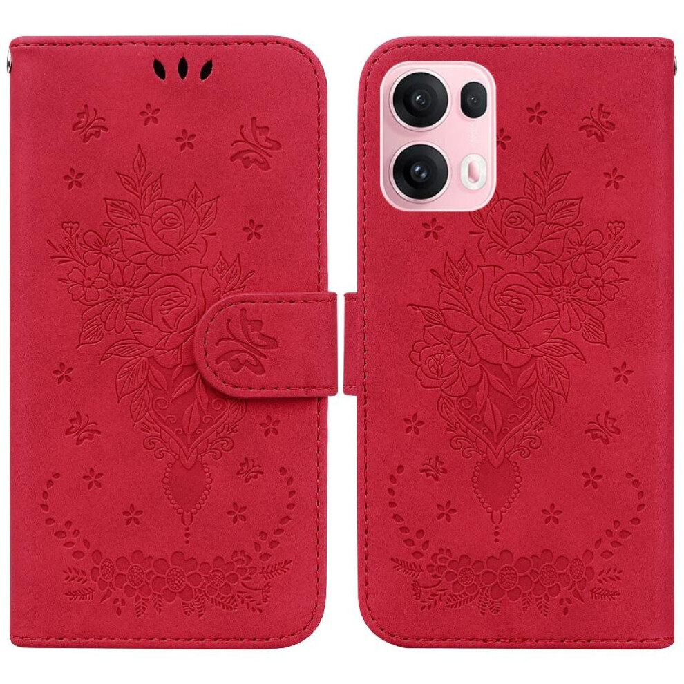 (Red) Case For Oppo Reno 13 Pro 5G Wallet Case Emboss Rose Flowers Kickstand Flip Pu Leather Cover Card Slots Red 764563496181