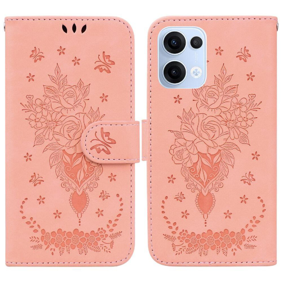 (Pink) Case For Oppo Reno 13 5G Flip Pu Leather Cover Wallet Case Card Slots Kickstand Emboss Rose Flowers Pink 764563496242
