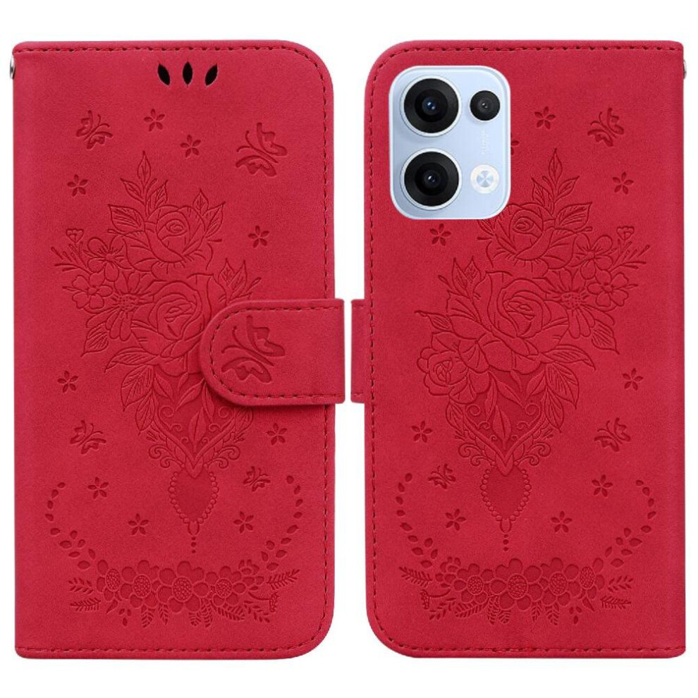 (Red) Case For Oppo Reno 13 5G Flip Pu Leather Cover Wallet Case Card Slots Kickstand Emboss Rose Flowers Red 764563496235