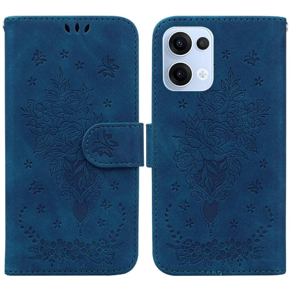 (Blue) Case For Oppo Reno 13 5G Flip Pu Leather Cover Wallet Case Card Slots Kickstand Emboss Rose Flowers Blue 764563496204