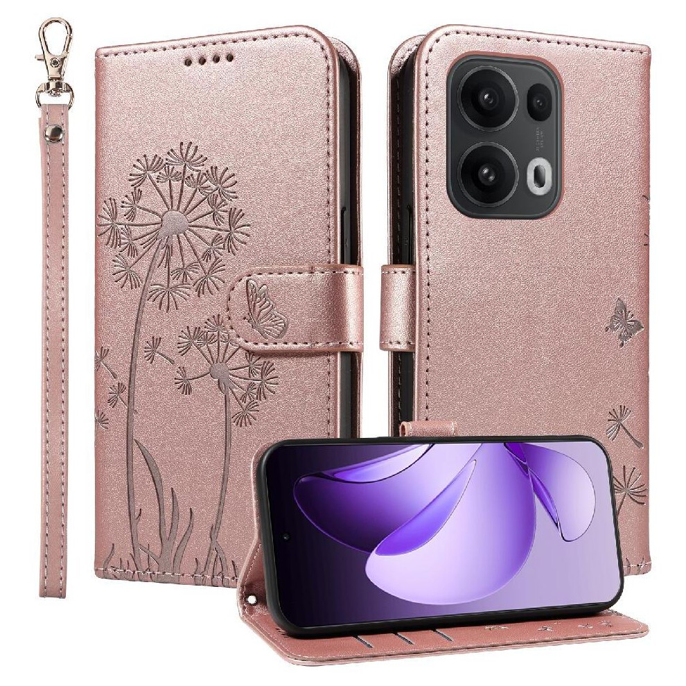 Photos - Case  Compatible with Oppo Reno 13 Pro 5g Flip  Dandelion Print Leather Phone  Stylish and Protective with Card Slo(Pink)