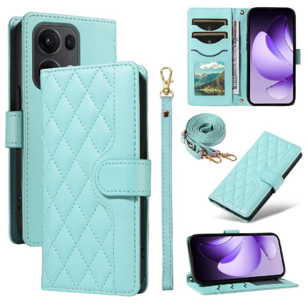 Photos - Case Flip for Oppo Reno 13 Pro 5g Wallet Card Slots Detachable Wrist Strap and Long Lanyard Lattice Flip Folio Phone(Green)
