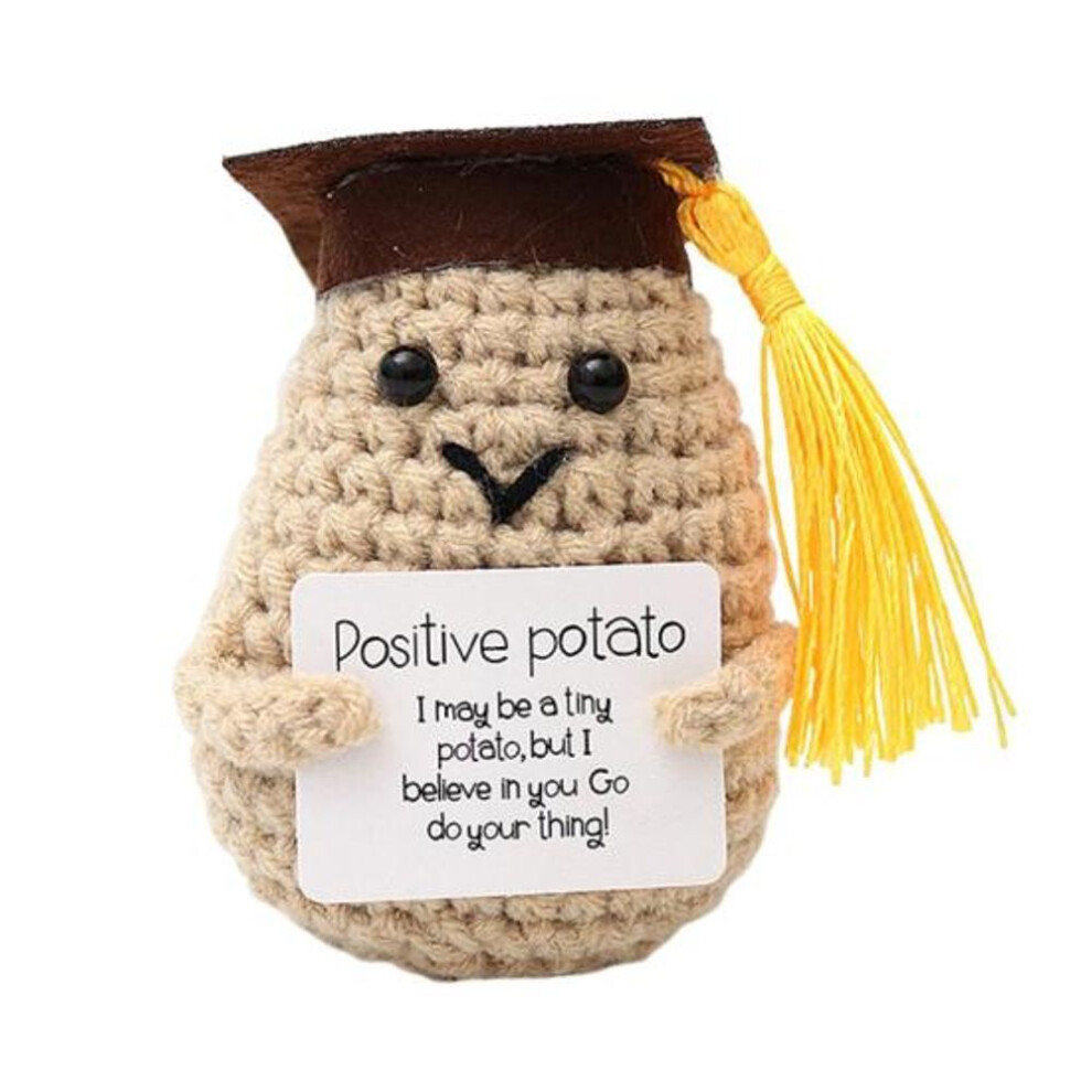(as the picture, H) Crochet Potato Doll With Positive Card Emotional Support Handmade Mini Knitting Hat Potato Toy Home Office Desktop Decoration Ornament