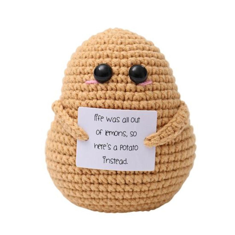(as the picture, K) Crochet Potato Doll With Positive Card Emotional Support Handmade Mini Knitting Hat Potato Toy Home Office Desktop Decoration Ornament