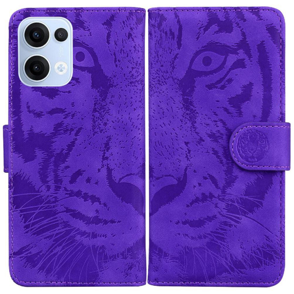 (Purple) Flip Case For Oppo Reno 13 5G Embossed Cute Tiger Leather Wallet Kickstand Protective Purple 764563496846