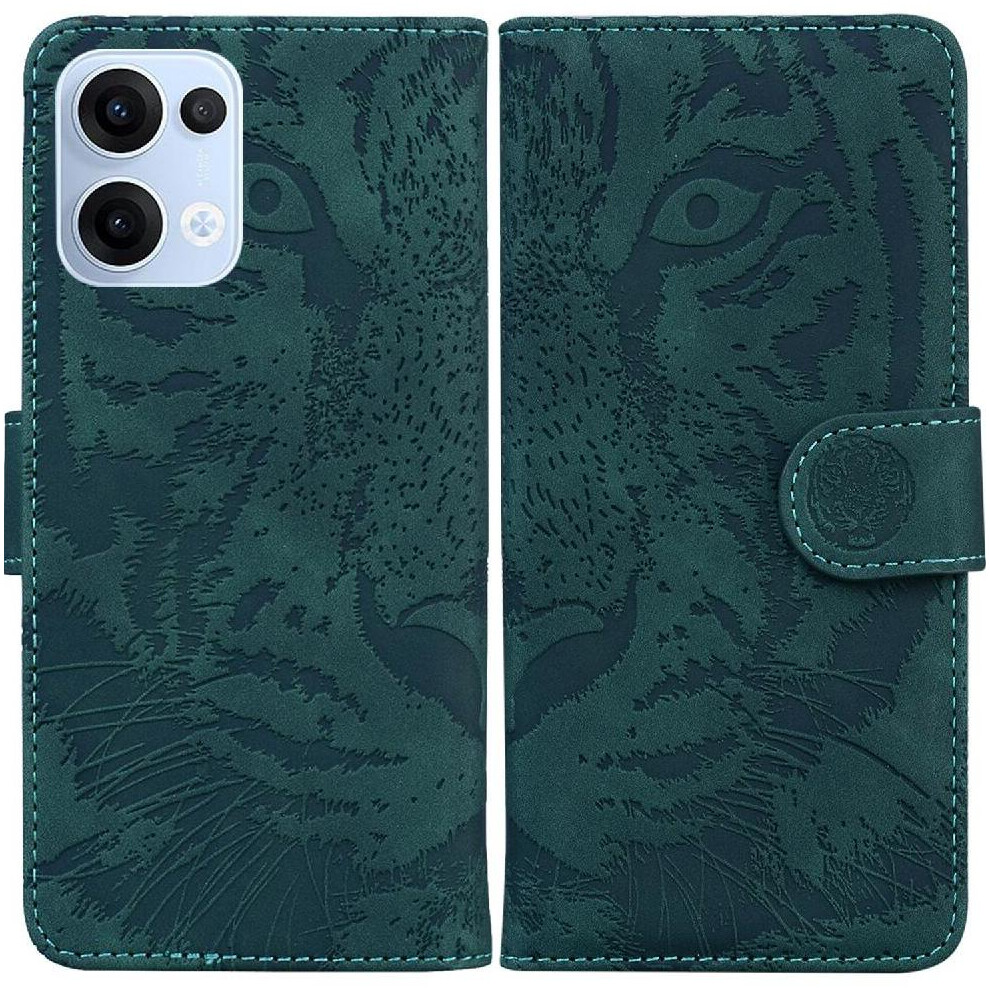 (Green) Flip Case For Oppo Reno 13 5G Embossed Cute Tiger Leather Wallet Kickstand Protective Green 764563496839