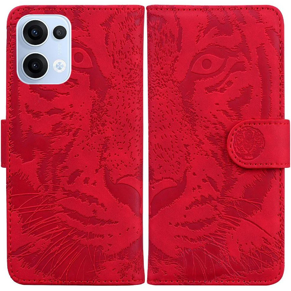 (Red) Flip Case For Oppo Reno 13 5G Embossed Cute Tiger Leather Wallet Kickstand Protective Red 764563496822