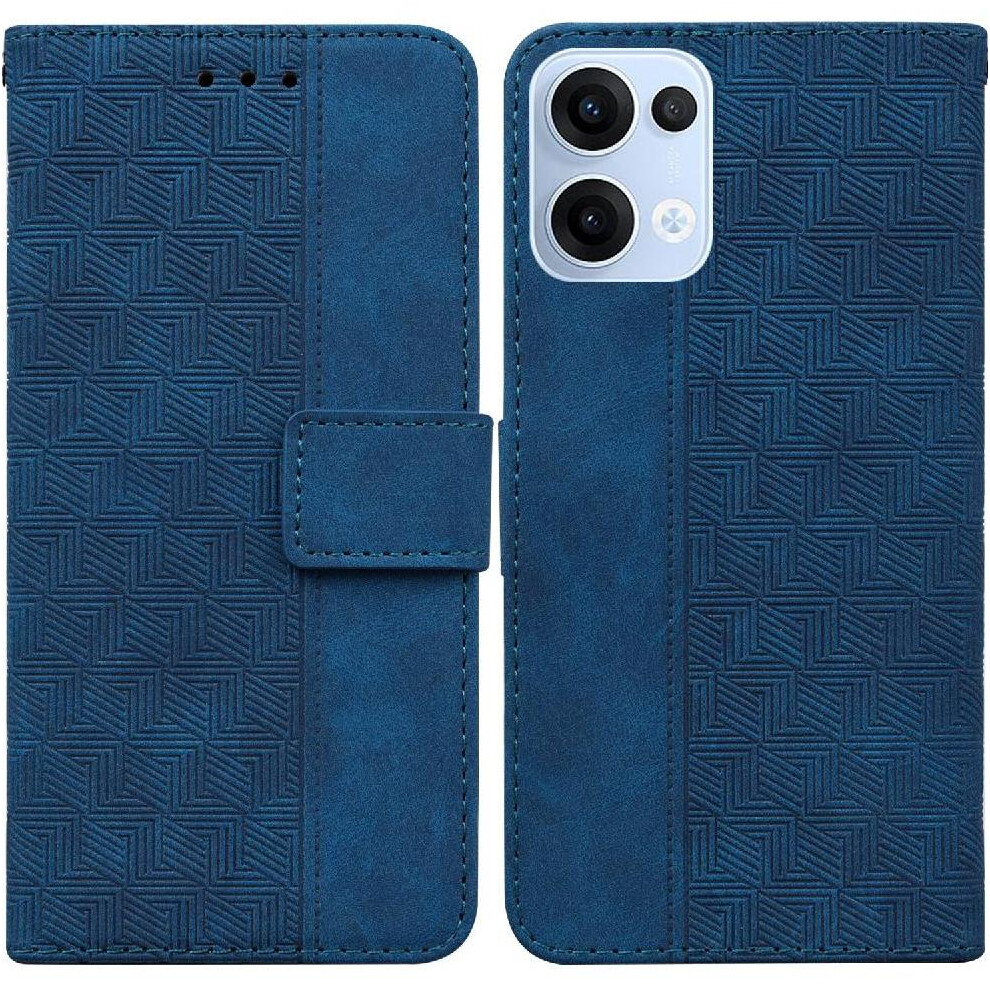 (Blue) Flip Case For Oppo Reno 13 5G Wallet Cover Flip Folio Premium Pu Leather Geometric Embossed Kickstand Feature Blue 764563496952