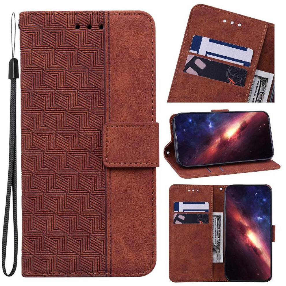 (Brown) Flip Case For Oppo Reno 13 5G Wallet Cover Flip Folio Premium Pu Leather Geometric Embossed Kickstand Feature Brown 764563496938