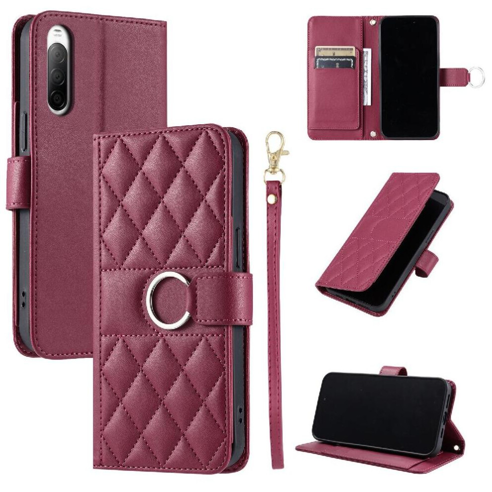 (Red) Flip Case For Sony Xperia 10 Iii Protective Card Slots Holder Magnetic Pu Leather Wrist Strap Red 764563497652