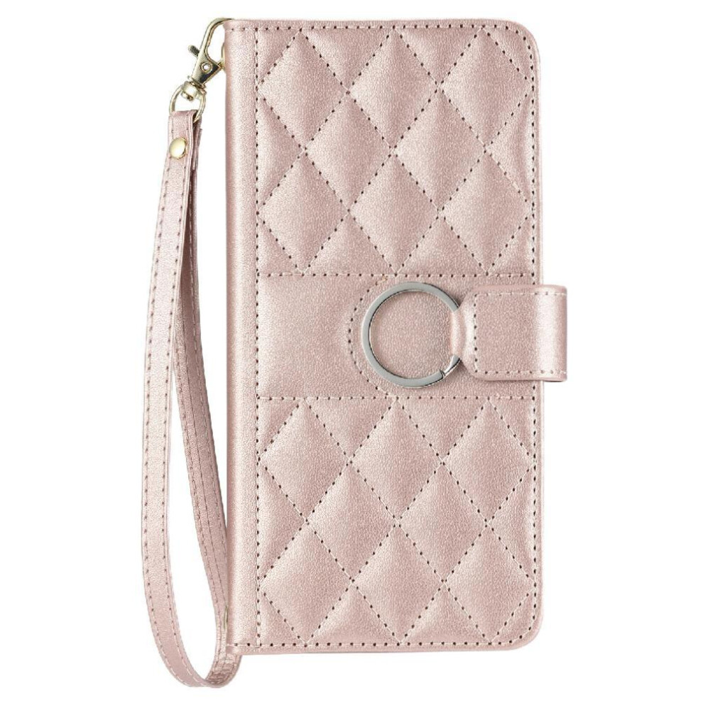 Photos - Case Flip for Sony Xperia 10 Iii Protective Card Slots Holder Magnetic Pu Leather Wrist Strap(Rose Gold )