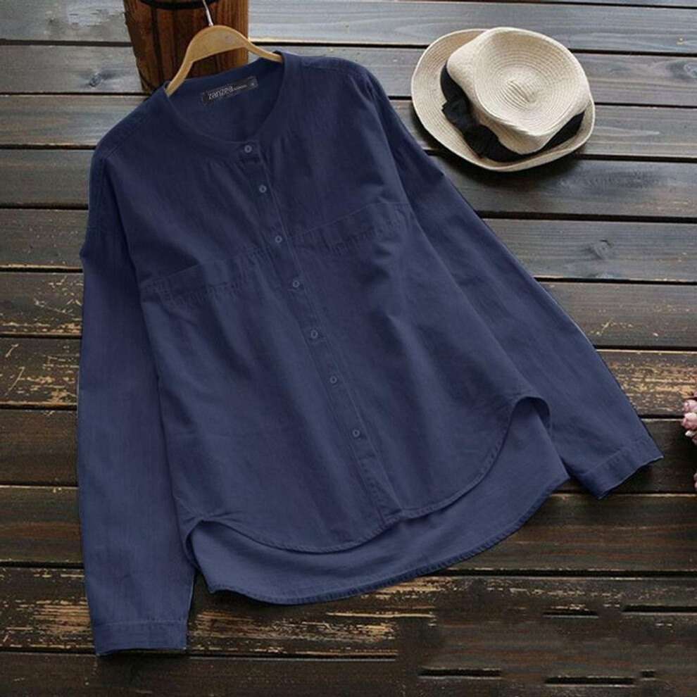 (XL, dark blue) Zanzea Womens Round Neck Long Sleeve Casual Blouse