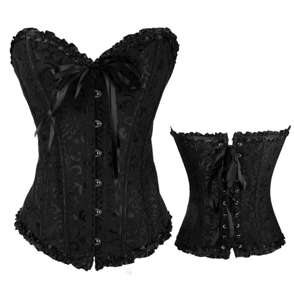 (black, S) Womens Sexy Vintage Gothic Party Floral  Slim Corset Bustier Tube Top