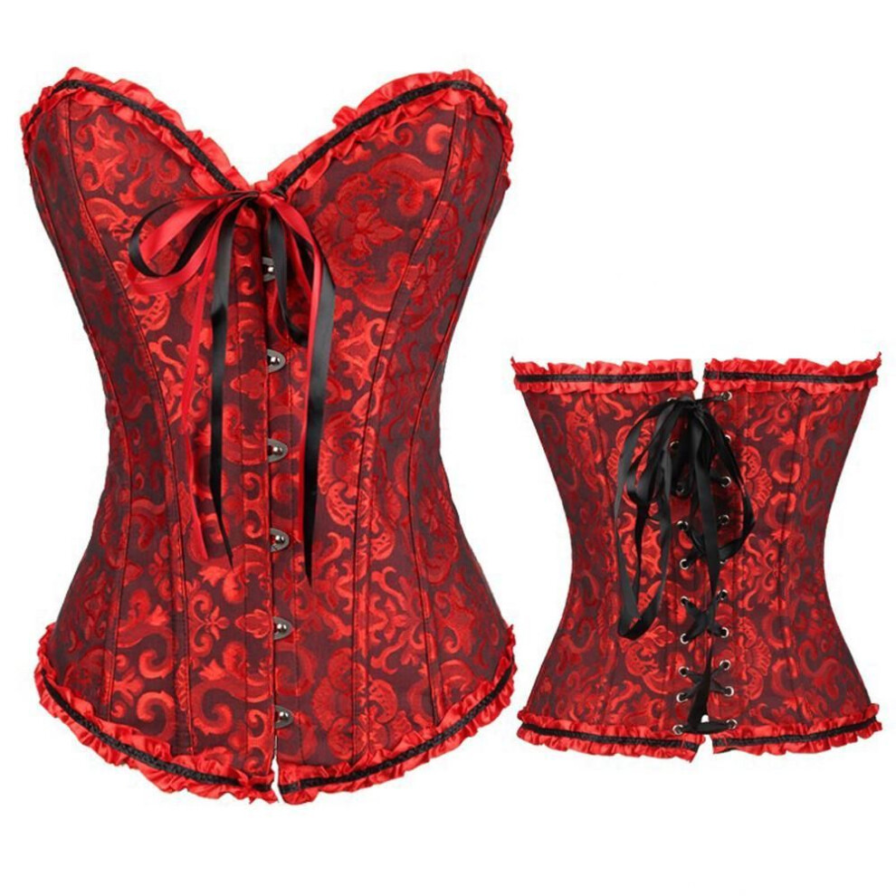 (red, XXXL) Womens Sexy Vintage Gothic Party Floral  Slim Corset Bustier Tube Top