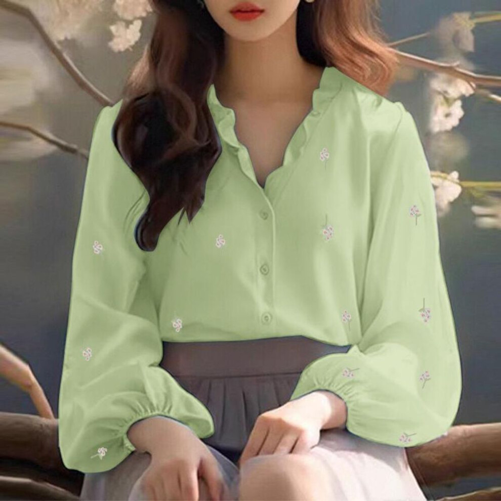 (M, green) ZANZEA Women Elegant V Neck Lantern Long Sleeve Floral Print Shirts