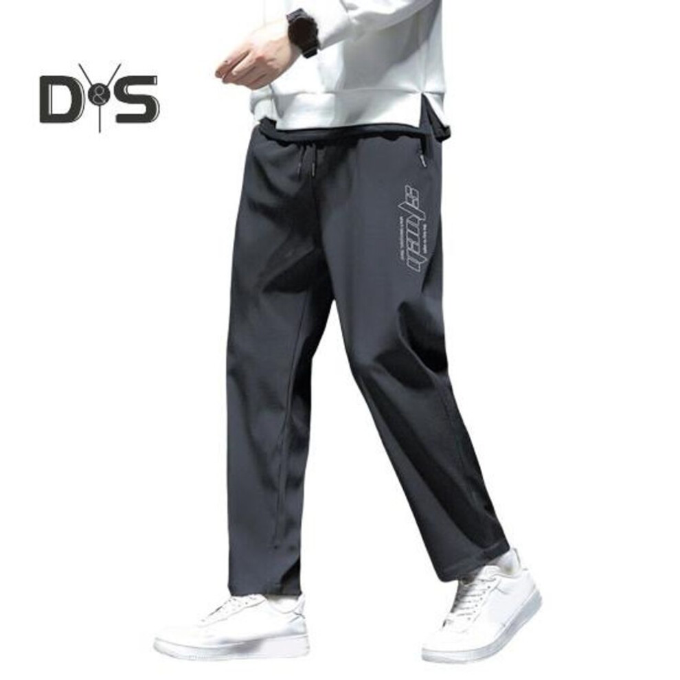 (black, XL) Men Spring Fall Pants with Side Pockets Drawstring Elastic Waist Wide Leg Thin Slacks Solid Color Loose Street Style Sport Trousers for Work Daily