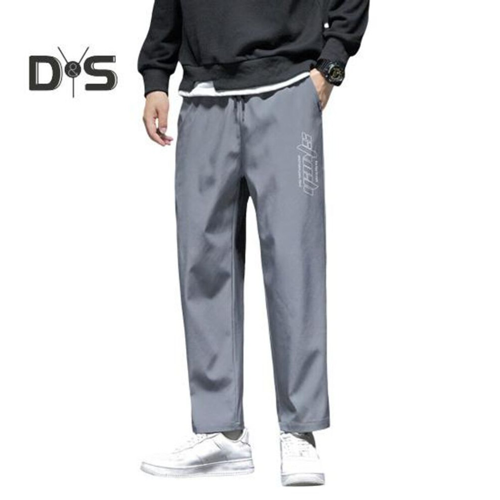 (dark gray, M) Men Spring Fall Pants with Side Pockets Drawstring Elastic Waist Wide Leg Thin Slacks Solid Color Loose Street Style Sport Trousers for Work Daily