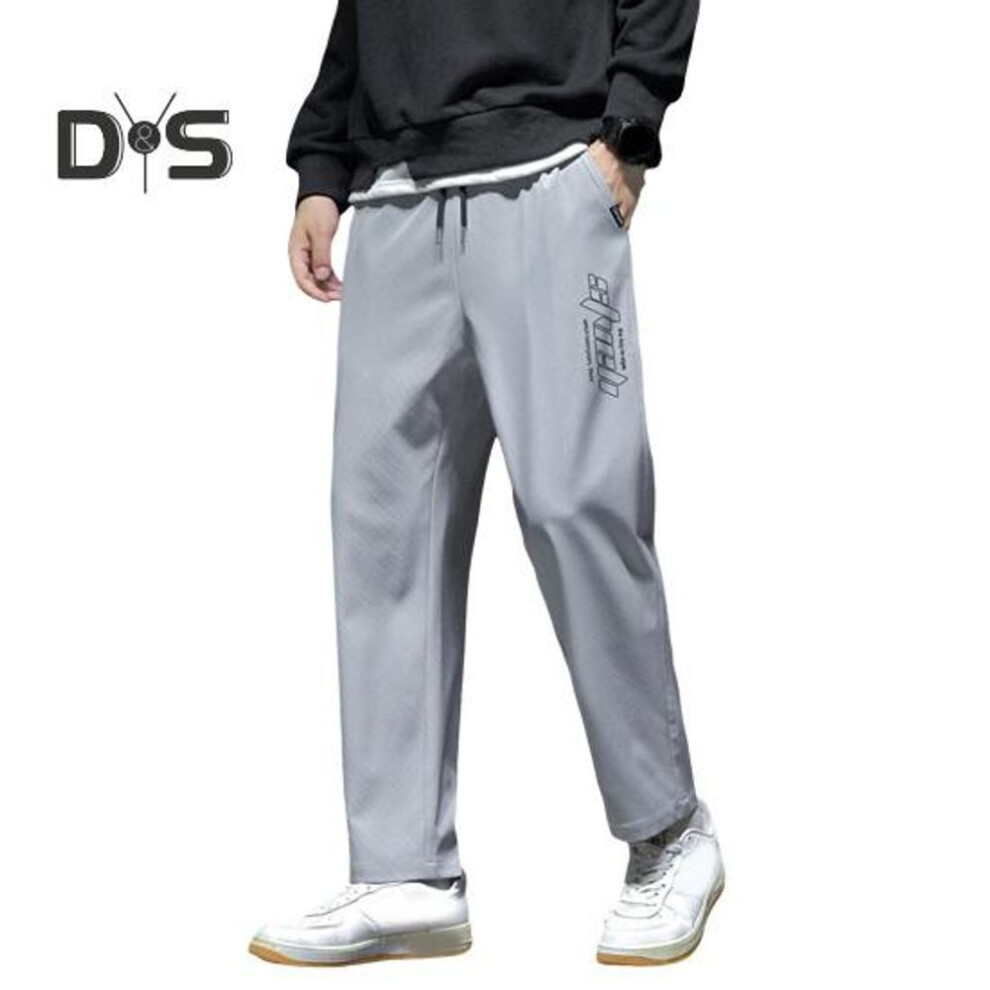 (light grey, M) Men Spring Fall Pants with Side Pockets Drawstring Elastic Waist Wide Leg Thin Slacks Solid Color Loose Street Style Sport Trousers for Work Daily