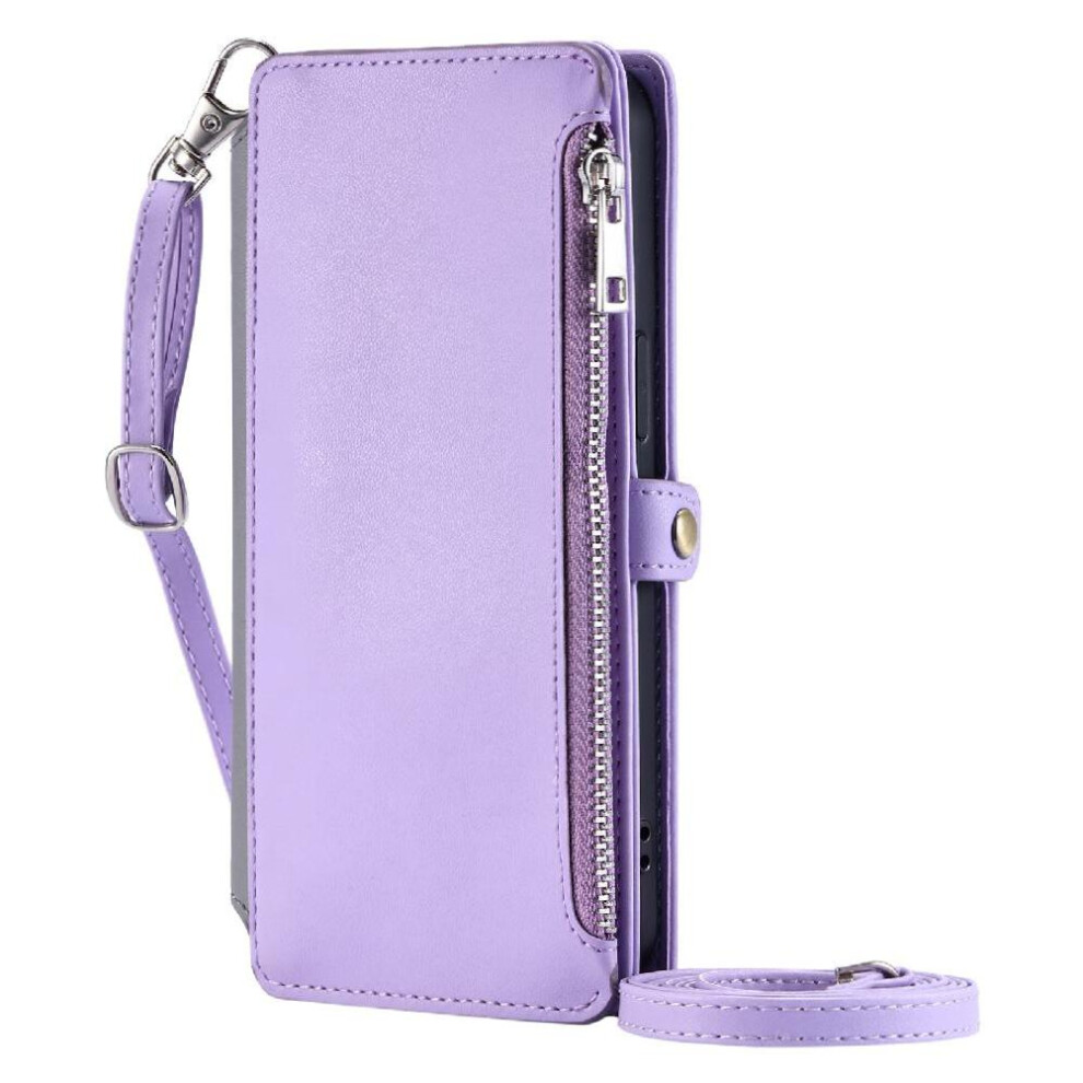 (Purple) Crossbody Case For Sony Xperia 10 Iii Long Lanyard Case Wallet 9 Card Slots Zipper Bills Slot Rfid Blocking Purple 764563502103