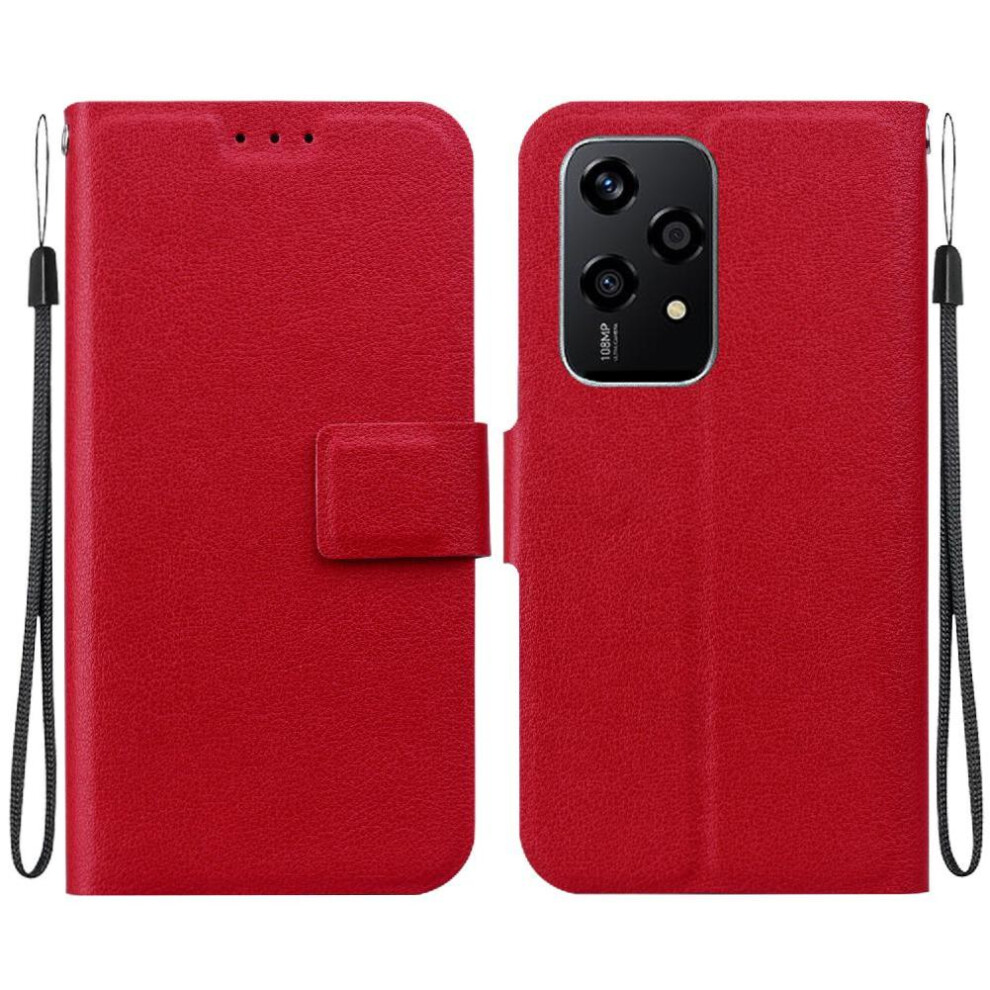 (Red) Flip Case For Honor 200 Lite With Card Slot With Buckle Pu Leather Pure Colour Kickstand Red 764563502493