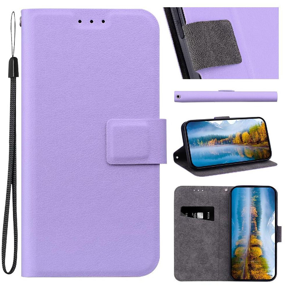 (Purple) Flip Case For Honor 200 Lite With Card Slot With Buckle Pu Leather Pure Colour Kickstand Purple 764563502509