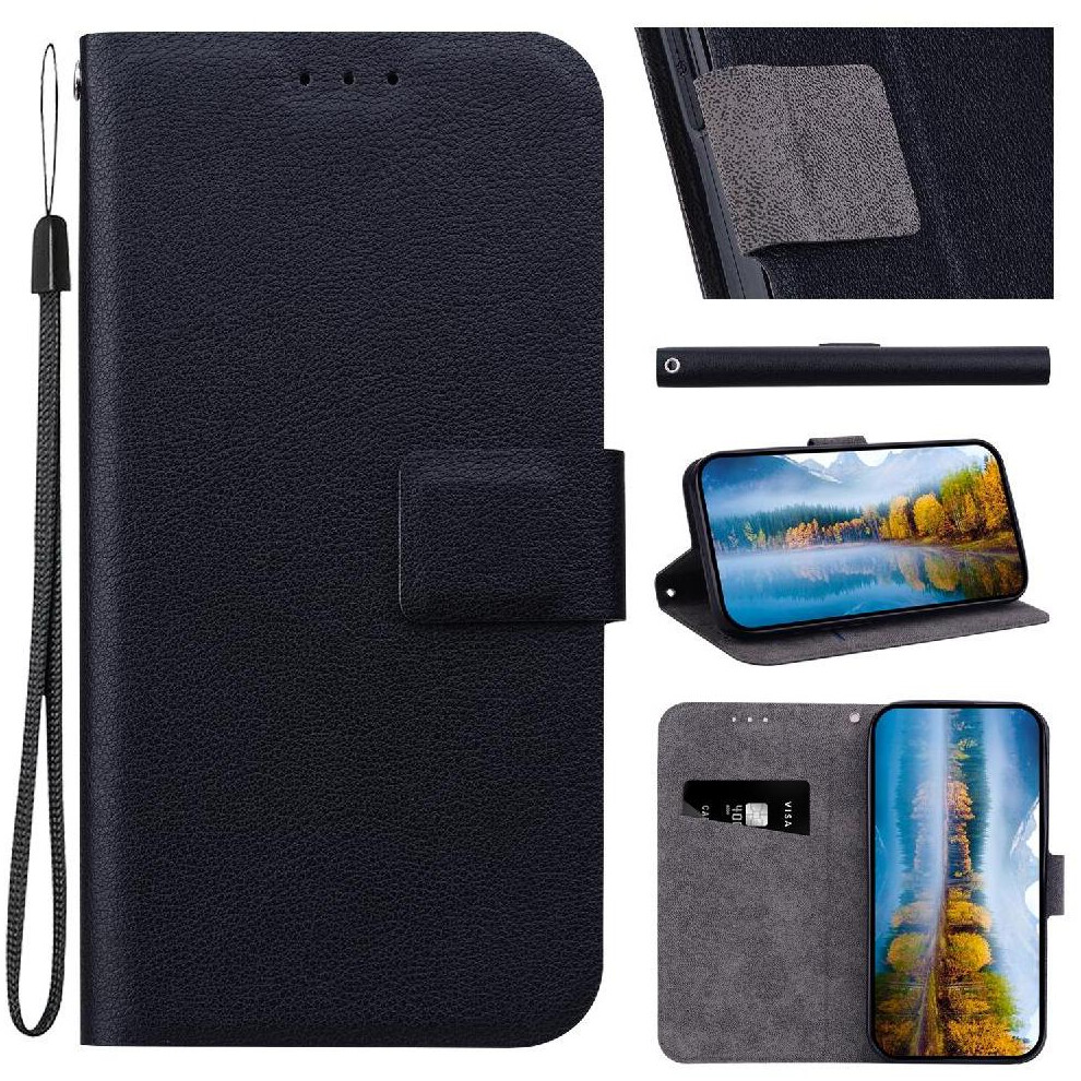 (Black) Flip Case For Honor 200 Lite With Card Slot With Buckle Pu Leather Pure Colour Kickstand Black 764563502523