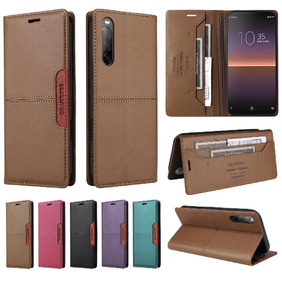 (Brown) Flip Case For Sony Xperia 10 Ii Rfid Blocking Shockproof Wallet Flip Cover Brown 764563502745