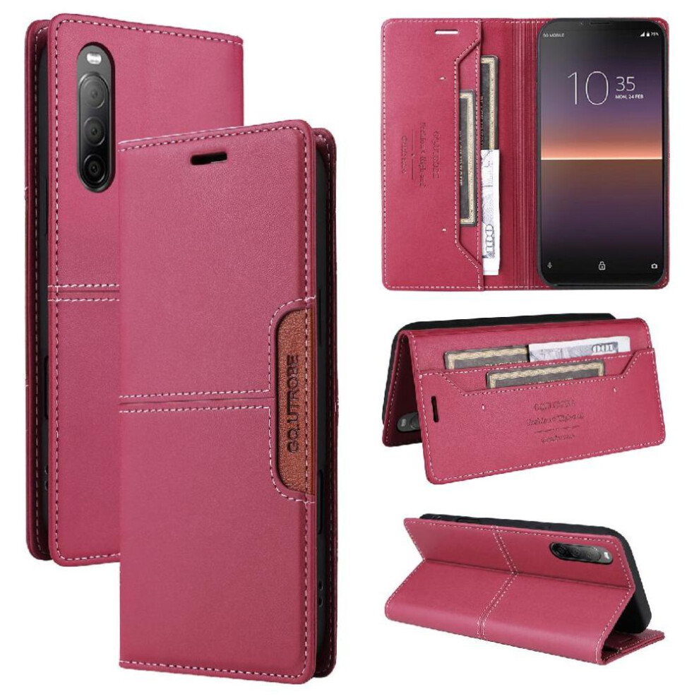 (Red) Flip Case For Sony Xperia 10 Ii Rfid Blocking Shockproof Wallet Flip Cover Red 764563502752