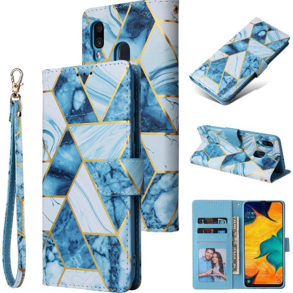 (Blue) Wallet Case For Samsung Galaxy A20e Wrist Strap Magnetic Closure Wallet Case Kickstand Pu Leather Blue 764563502912
