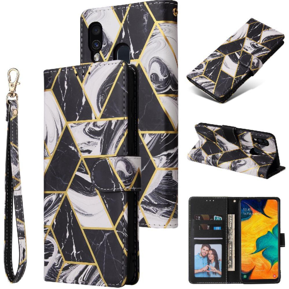 (Black) Wallet Case For Samsung Galaxy A20e Wrist Strap Magnetic Closure Wallet Case Kickstand Pu Leather Black 764563502905