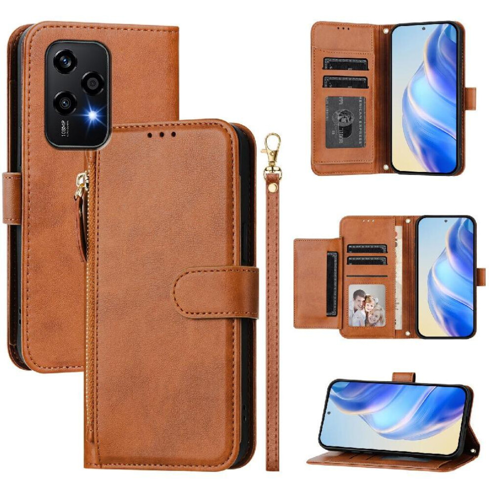 (Brown) Flip Case For Honor 200 Lite 5G Zipper Card Holder Pu Leather Magnetic Brown 764563503636