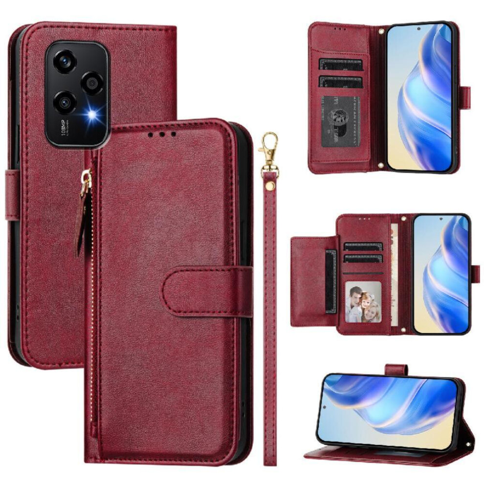 (Red) Flip Case For Honor 200 Lite 5G Zipper Card Holder Pu Leather Magnetic Red 764563503612