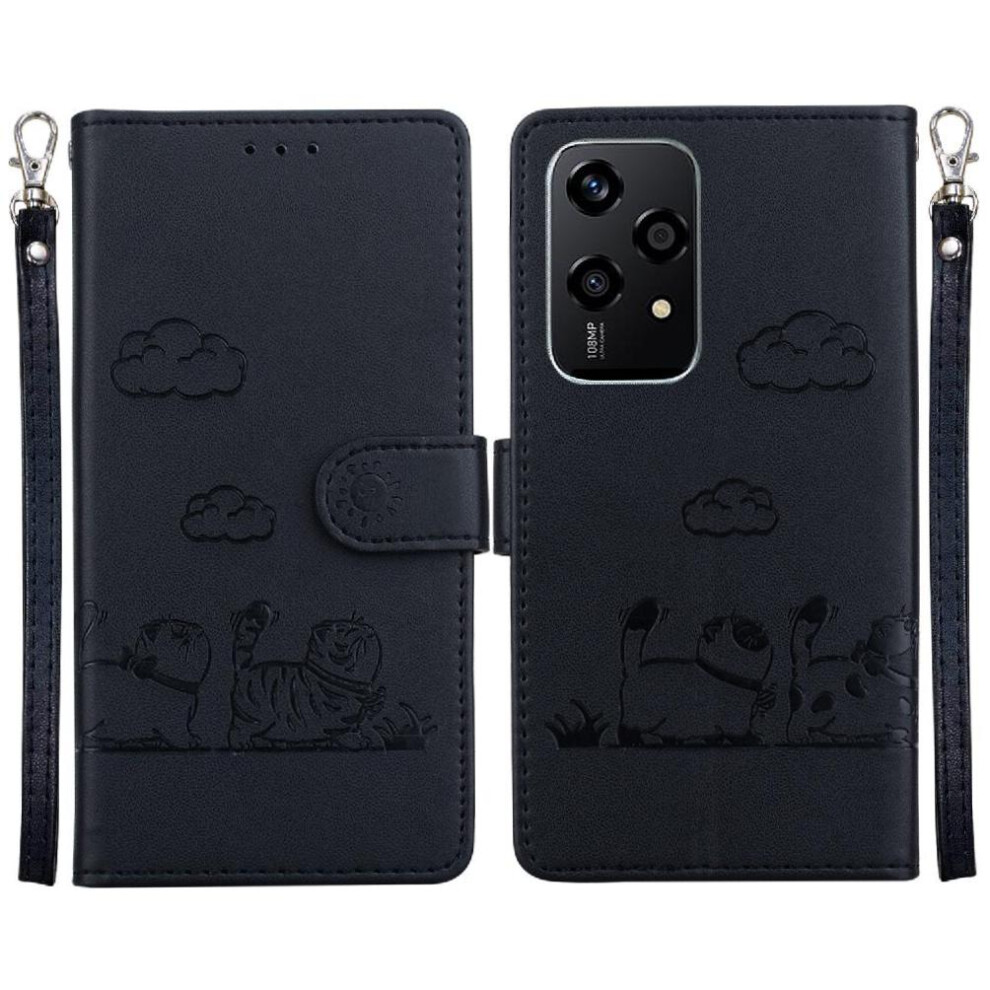 (Black) Flip Case For Honor 200 Lite Cat Rfid Leather Wallet Card Slot Holder Kickstand Black 764563503698