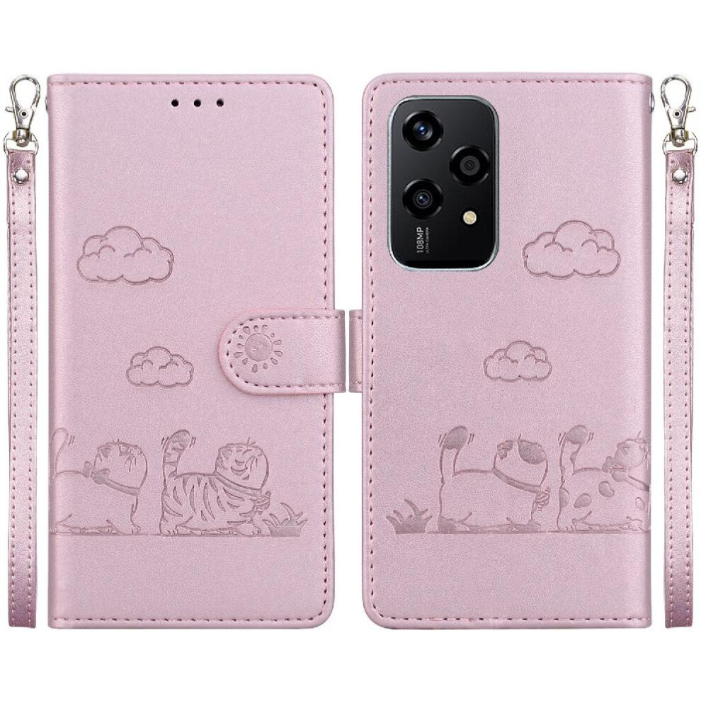 (Pink) Flip Case For Honor 200 Lite Cat Rfid Leather Wallet Card Slot Holder Kickstand Pink 764563503643
