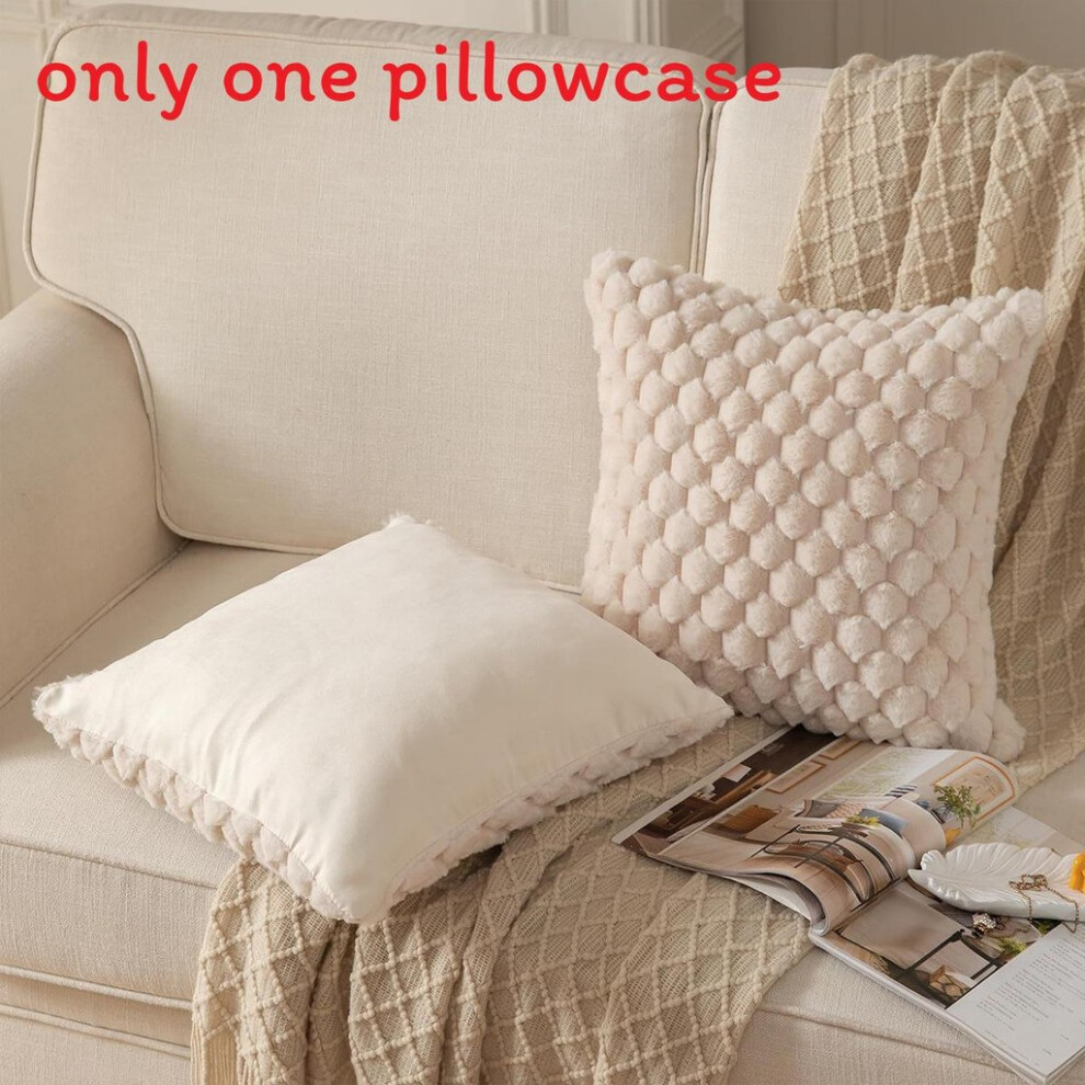 (45x45cm, Beige) Lines Plush Pineapple Pillowcase Bedroom Imitation Rabbit Velvet Sofa Cushion
