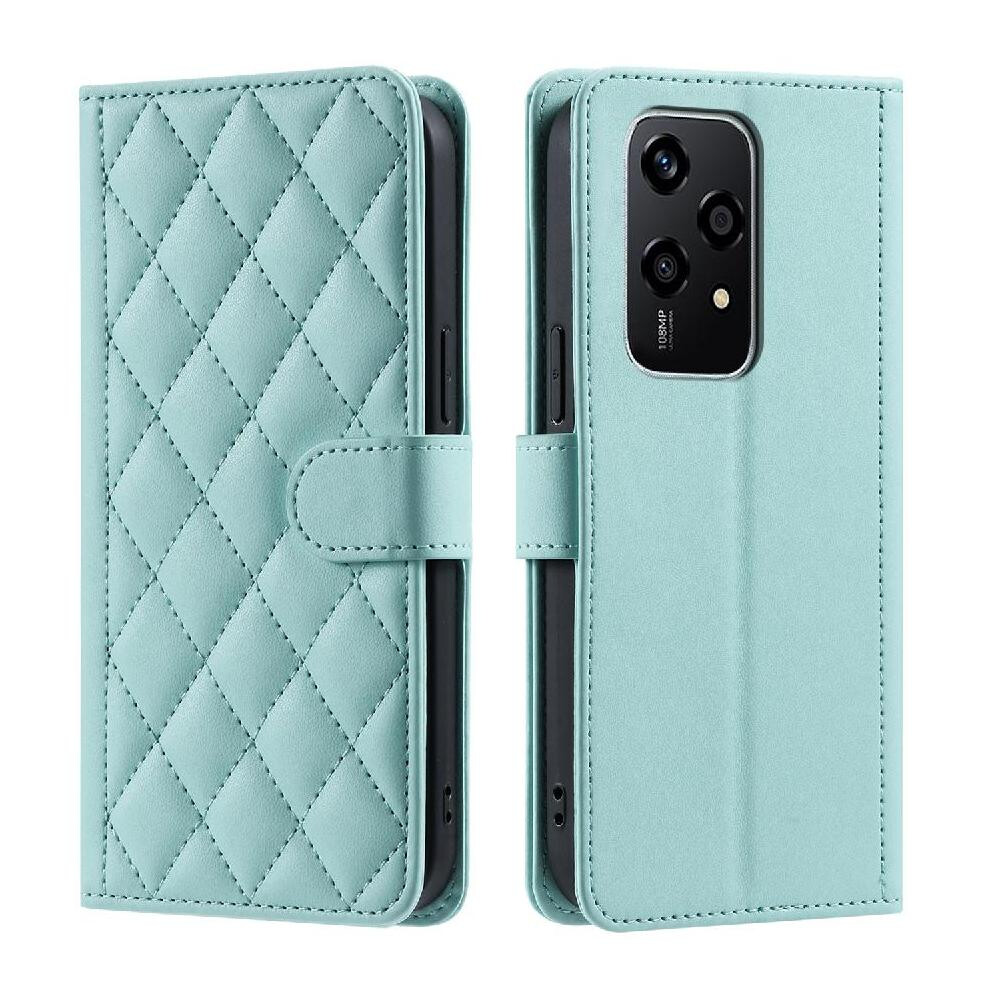 (Green) Phone Case For Honor 200 Lite Card Slots Holder Flip Folio Wallet Lattice Magnetic Hand Strap Green 764563503841