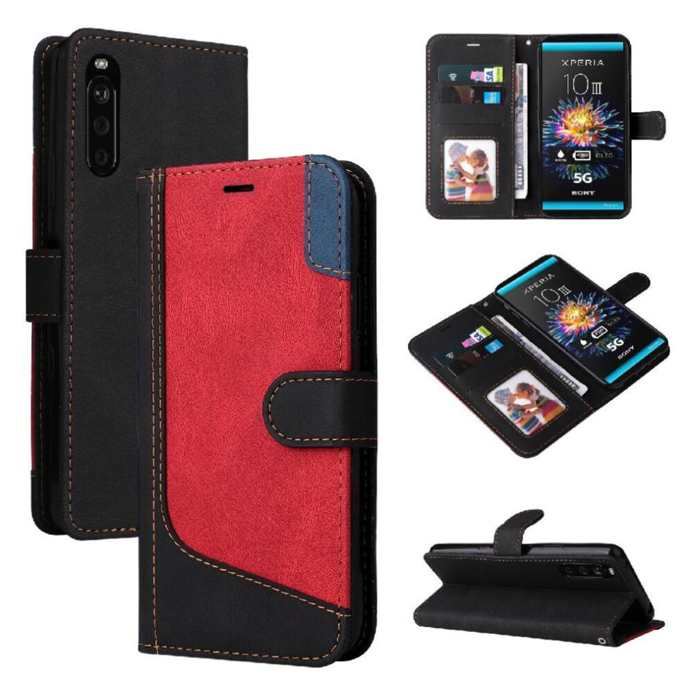 Photos - Case  Flip  for Sony Xperia 10 Iii with Card Slots Holder and Strap High Quality Pu Leather Unique Patchwork Color(Black)