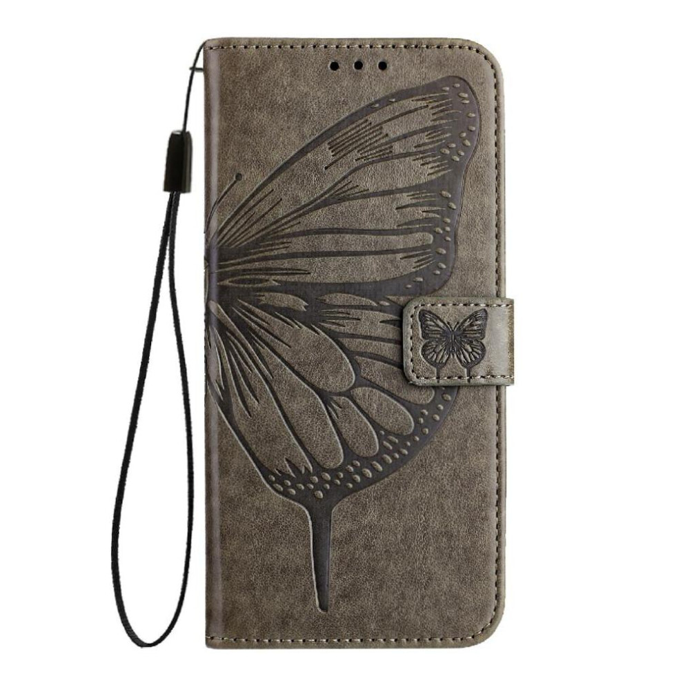 ( ) Case For Umidigi G9 5G Premium Leather Embossing Butterfly Flip Cover Magnetic Gray 764563504343