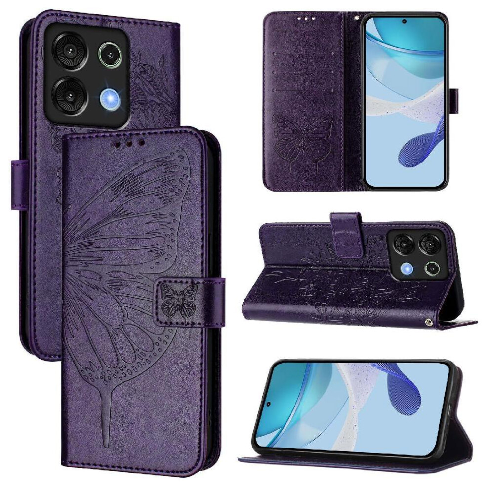 ( Violet) Case For Umidigi G9 5G Premium Leather Embossing Butterfly Flip Cover Magnetic Dark 764563504305