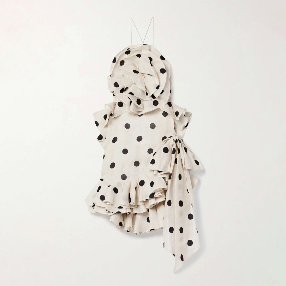 (white, M) 2025 Early Spring Polka Dot Strapless Dress with Ruffles Backless Short Casual Dress