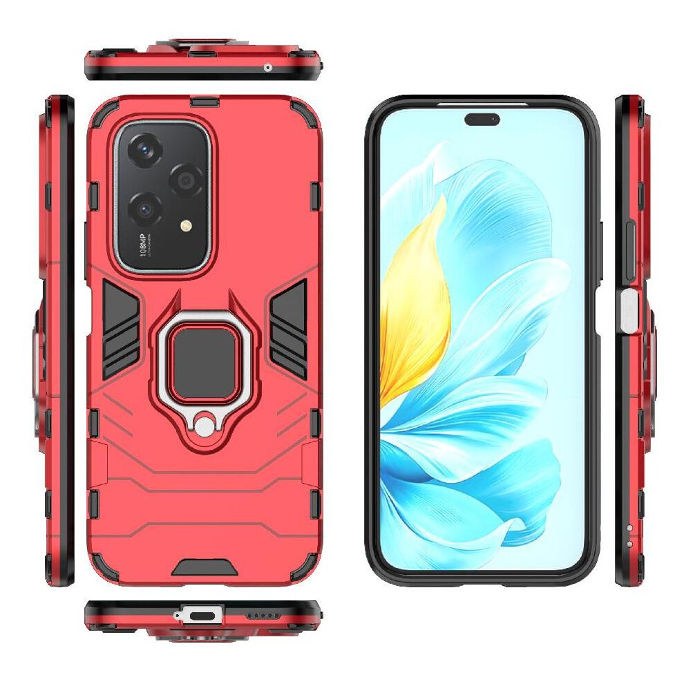 (Red) Ring Car Mount Kickstand Case For Honor 200 Lite Shockproof Metal Ring Holder Military Grade Protection Kickstand Red 764563504558