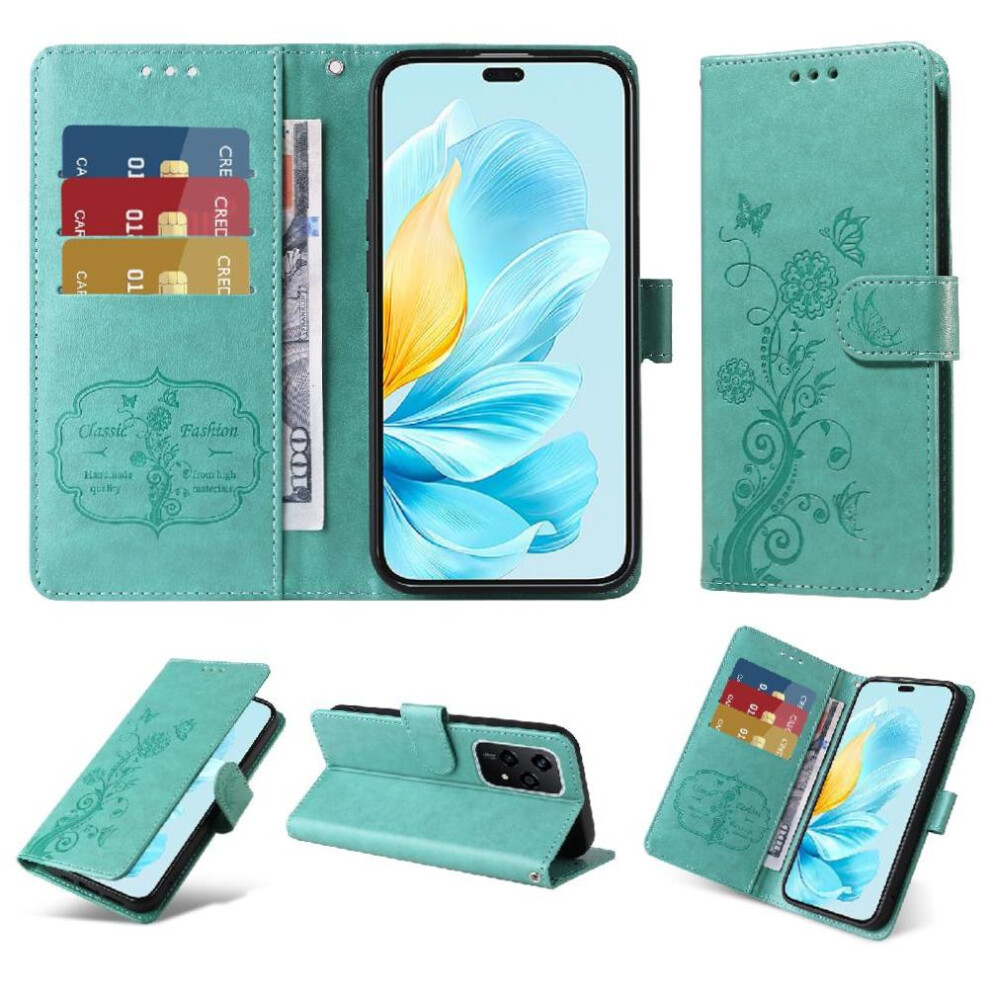 (Green) Flip Case For Honor 200 Lite Leather Cardslots Flip Flower Green 764563504640