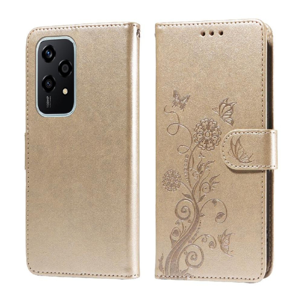 (Gold) Flip Case For Honor 200 Lite Leather Cardslots Flip Flower Gold 764563504664
