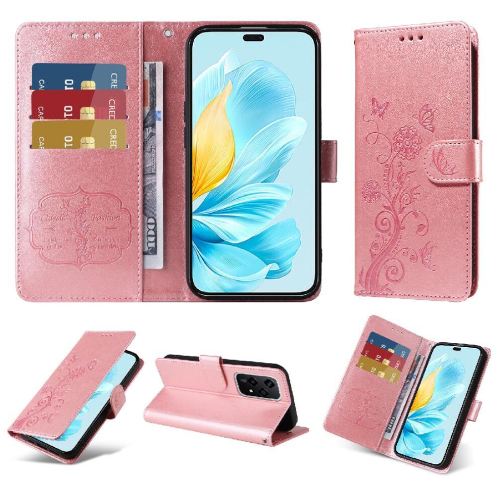 (Rose ) Flip Case For Honor 200 Lite Leather Cardslots Flip Flower Gold 764563504671