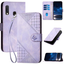 (Light Violet) Flip Case for Samsung Galaxy A20e Embossed Butterfly with Detachable Hand Strap and Credit Card Slot High Quality Leather Phone Case
