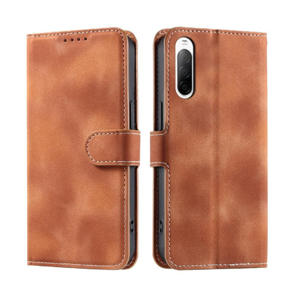 (Brown) Flip Case For Sony Xperia 10 Iii Wallet Card Slots Kickstand Wrist Strap Magnetic Pu Leather Brown 764563504961
